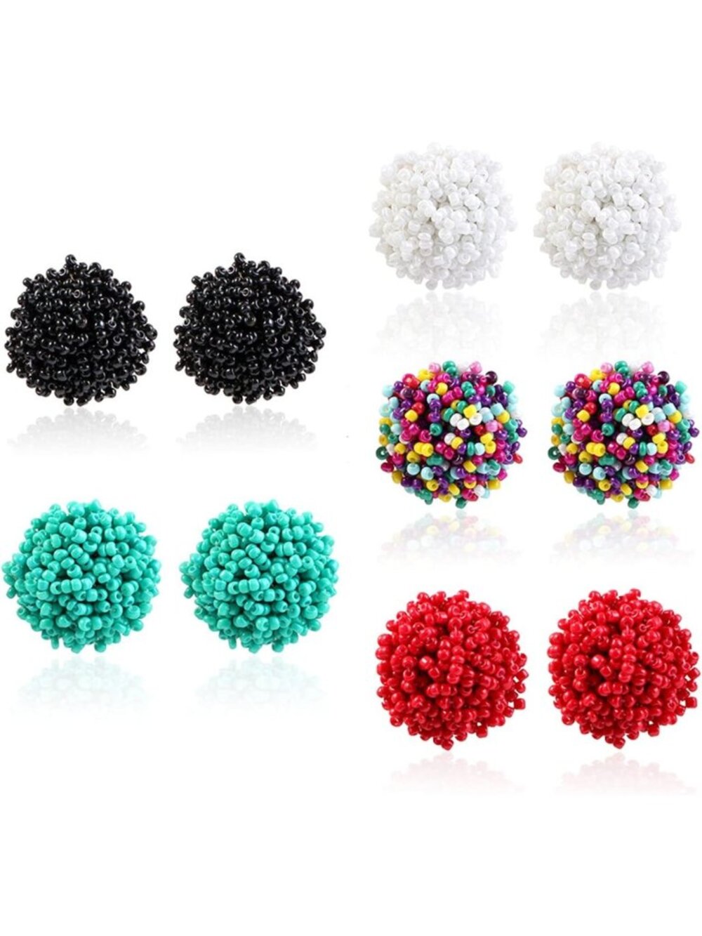 Handmade Bohemian Seed Beaded Stud Earrings - Lightweight Colorful Cluster Posts